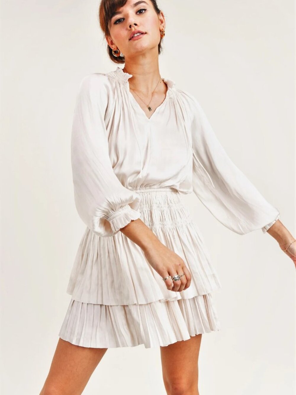 Reset by Jane Lana Blush Pleated Long Sleeve Dress Size S